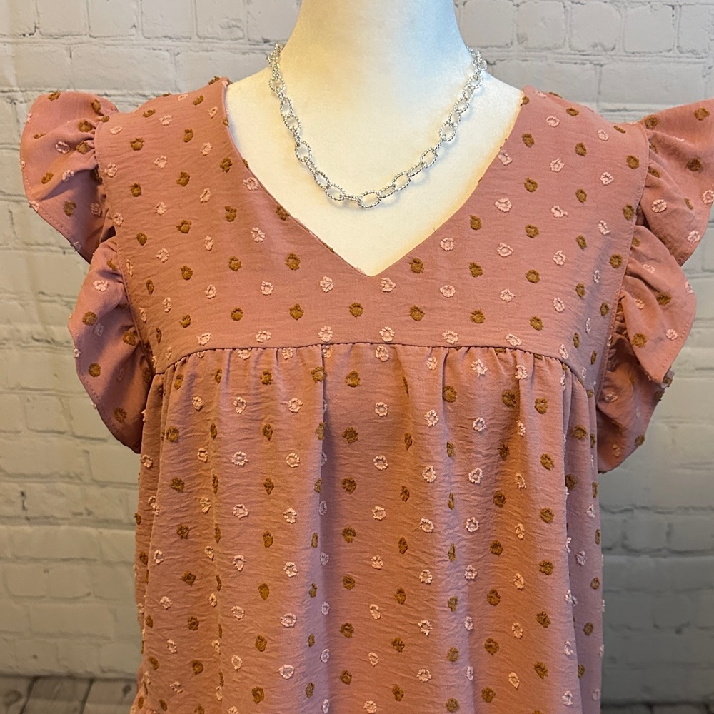 Women's Pink Ruffle Sleeve Top - Picture 2 of 3